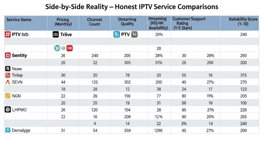 Comparison Table Best IPTV Services Side by Side